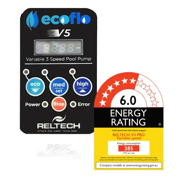 Reltech Ecoflo v5Pro+PLUS 1.75hp Variable Speed Pool Pump 90,000L Introducing the Reltech Ecoflo v5ProPLUS 1.75hp Variable Speed Pool Pump designed for pools up to approx. 90 000 Litres and proudly Australian made by Reltech. This advanced pump utilises a fully variable three speed motor that delivers efficient performance and whisper quiet operation while ensuring optimal water circulation. The PLUS model is enhanced with an integrated LED Display Screen and Communication Port that enable seamless connection with various automation systems for remote monitoring and control. Ideal for larger residential pools and light commercial installations this pump not only reduces running costs but also provides real time operating information and alerts. As part of the Ecoflo series it complements other models while offering advanced automation connectivity for modern pool management.