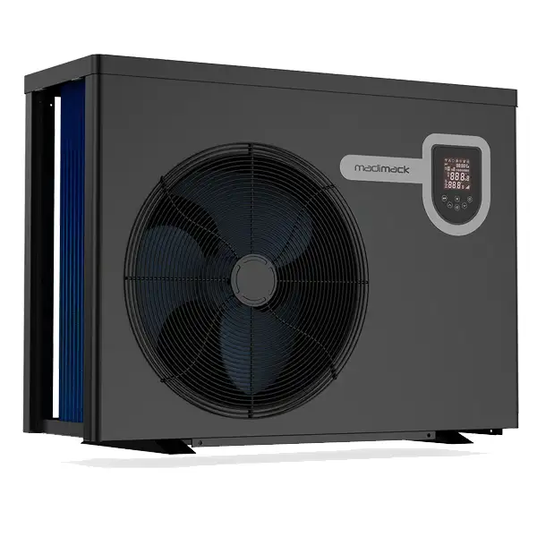 Madimack InverECO Plus 20kW Pool Heat Pump Heater The Madimack InverECO Plus 20kW Pool Heat Pump Heater. This energy smart unit features a full stepless DC compressor delivering consistent warmth from 0 °C to 43 °C. Low energy and night modes maximise efficiency during cooler periods while built in WiFi lets you adjust settings remotely from your smartphone. The anti corrosion ABS casing stands up to harsh poolside conditions and the intuitive control panel makes operation effortless. Whisper quiet performance ensures extra months of swimming in spring autumn and winter. Ideal for larger residential pools this model blends advanced technology with sustainable energy savings.