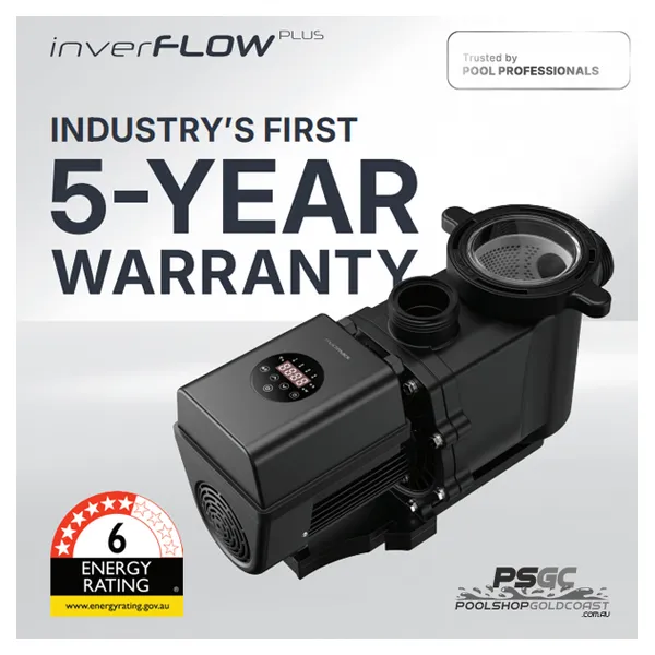 Madimack InverFLOW Plus 1.5HP Variable Speed Pool Pump Madimack InverFLOW Plus 1.5HP Variable Speed Pool Pump combines efficient inverter control, quiet operation and smart scheduling for dependable residential pool circulation. InverMAC technology provides adjustable output from 30% to 100% so pump performance can be matched to filtration, skimming and higher flow requirements. The 1.5HP model delivers up to 425 litres per minute with a maximum head of 18 metres. Built in WiFi provides app control, scheduling and power monitoring while Skimmer Mode helps improve surface circulation and debris collection. Its compact 544 × 252 × 288 mm design and 40 mm and 50 mm connections make it suitable for many retrofit installations. Eligible purchases through a Madimack Authorised Dealer are supported by Madimack’s 5 year extended warranty.