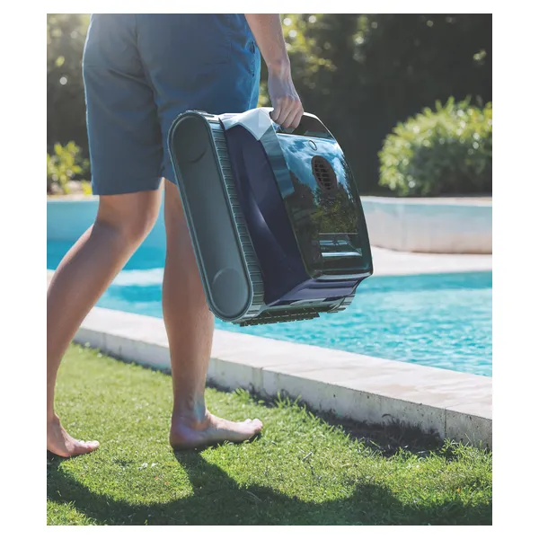 Zodiac FreeRider FR350iQ Cordless Robotic Pool Cleaner Zodiac FreeRider FR350iQ Cordless Pool Cleaner delivers fully cordless robotic cleaning for in ground pools up to 15 x 5 metres. It cleans the pool floor, walls and waterline using smart S pattern navigation, active front and rear brushes and advanced sensors for efficient coverage. The lithium ion battery provides up to 3 hours of cleaning from a full charge and recharges in less than 4 hours. Five cleaning modes include floor, walls, floor and walls, waterline and app controlled multi day cleaning. A 4 litre top access filter canister uses 180 micron filtration with an optional 3 micron ultra fine filter for finer debris. App connectivity provides cycle selection, end of cycle notifications and automatic software updates.